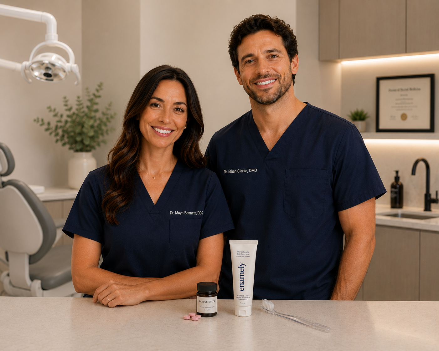 Dr Maya Bennett and Dr Ethan Clarke, co-founders of Enamely
